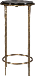 Antique Gold Textured Iron Accent Table with Recycled Glass Top Modern Round End Table Luxury Side Table for Living Room, Bedroom & Lounge Decorative Accent Furniture