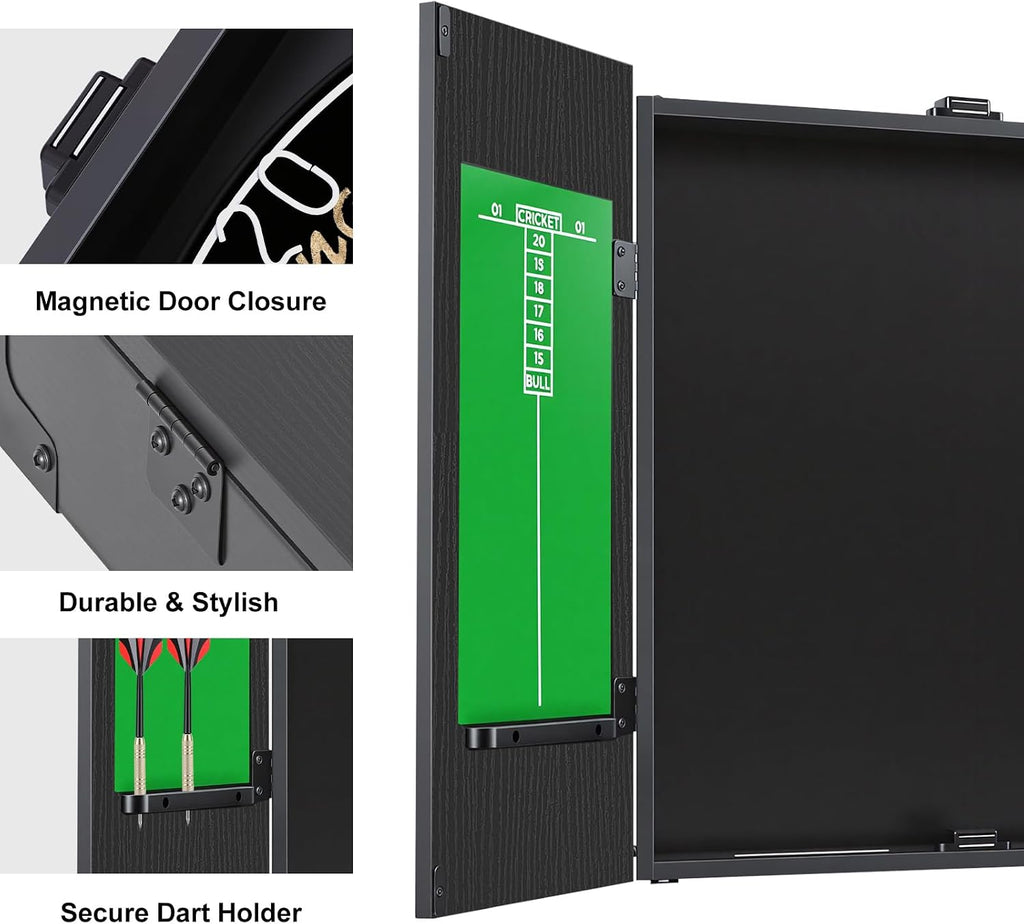 Panana Steel Tip Dartboard Cabinet Set with 6 Darts, 2 Sets of Flights, and Scoreboard Doors for Family Game Pub Target Board