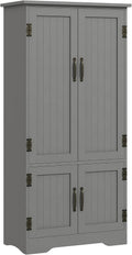48.5" Kitchen Pantry Cabinet, Compact Farmhouse Storage Cabinet Organizer with 2 Adjustable Shelves and 4 Beadboard Doors for Dining Room, Gray,11.8 * 23.5 * 48.5