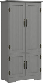 48.5" Kitchen Pantry Cabinet, Compact Farmhouse Storage Cabinet Organizer with 2 Adjustable Shelves and 4 Beadboard Doors for Dining Room, Gray,11.8 * 23.5 * 48.5