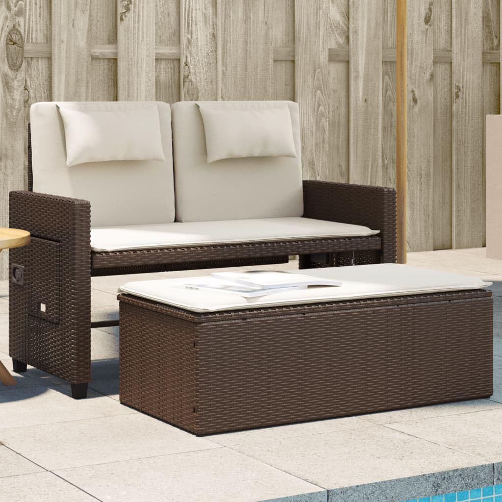Garden Bench Brown, Cream White,Reclining Garden Bench with Adjustable Armrests & Luxurious Cushions Brown Poly Rattan Outdoor Seating for or Terrace Patio Furniture