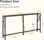 Gewudraw Console Table with Oulets and USB Ports, 55.1" Sofa Table Behind Couch, Industrial Long Skinny Stand for Hallway, Living Room, Bedroom, 6.5 Feet Power Cord, Rustic Brown