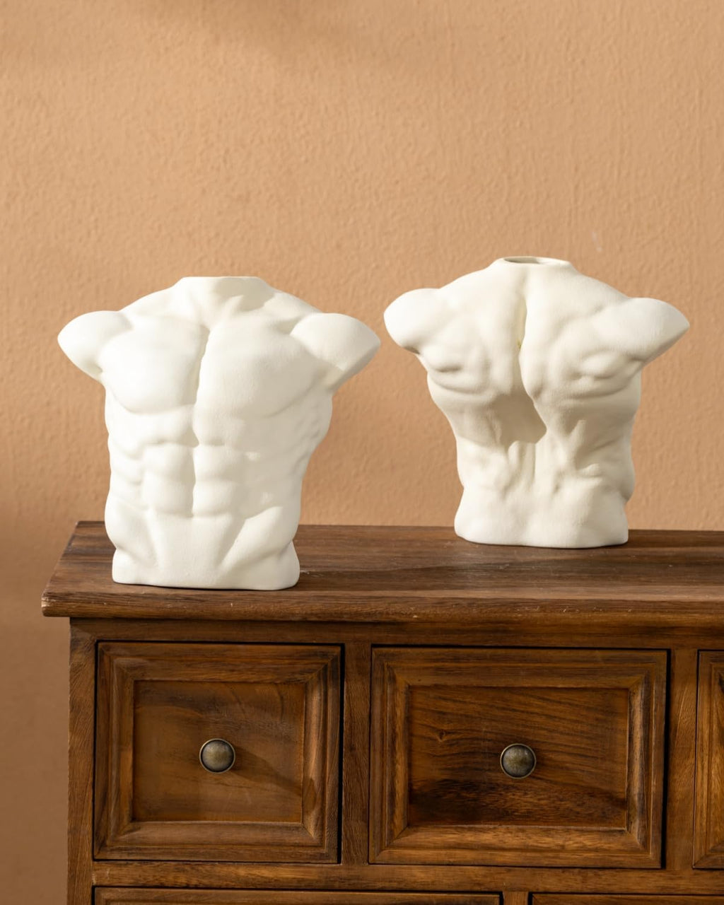 Ceramic Body Art Vase, Minimalist Male Torso Sculpture Bud Vase for Aesthetic Nordic Modern Home Decor, Creative Table Centerpiece for Bookshelf, Living Room, Office（Cream）