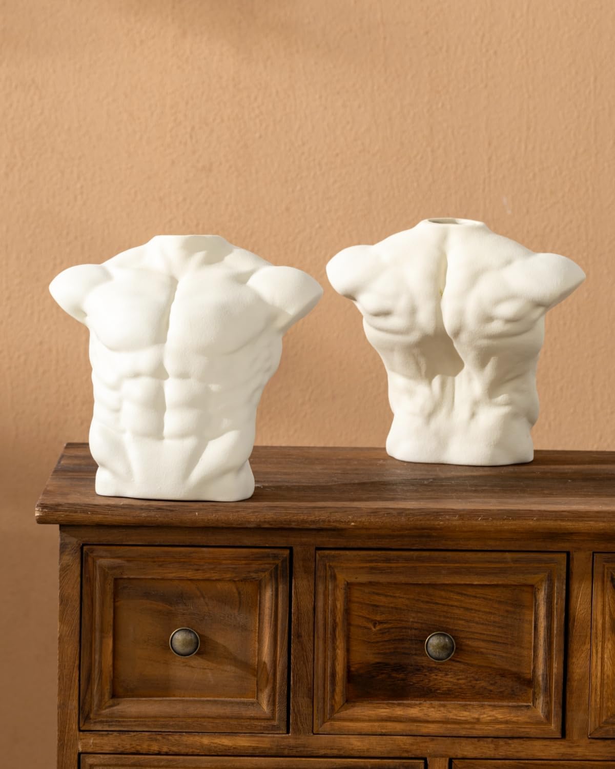 Ceramic Body Art Vase, Minimalist Male Torso Sculpture Bud Vase for Aesthetic Nordic Modern Home Decor, Creative Table Centerpiece for Bookshelf, Living Room, Office（Cream）