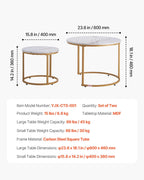 VEVOR Nesting Coffee Table Set of 2, 23.6 in Round Coffee Table, Nesting Tables for Small Place, Vintage End Side Tables Night Stand with Metal Frame, for Living Room, Bedroom, Office (White & Gold)