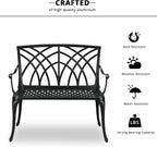 Bonnlo 38" Outdoor Bench, Aluminum Garden Bench with Orchid Patten, Anti-Slip Entryway Bench 1-2 Person Seat for Patio, Lawn, Backyard (Black)