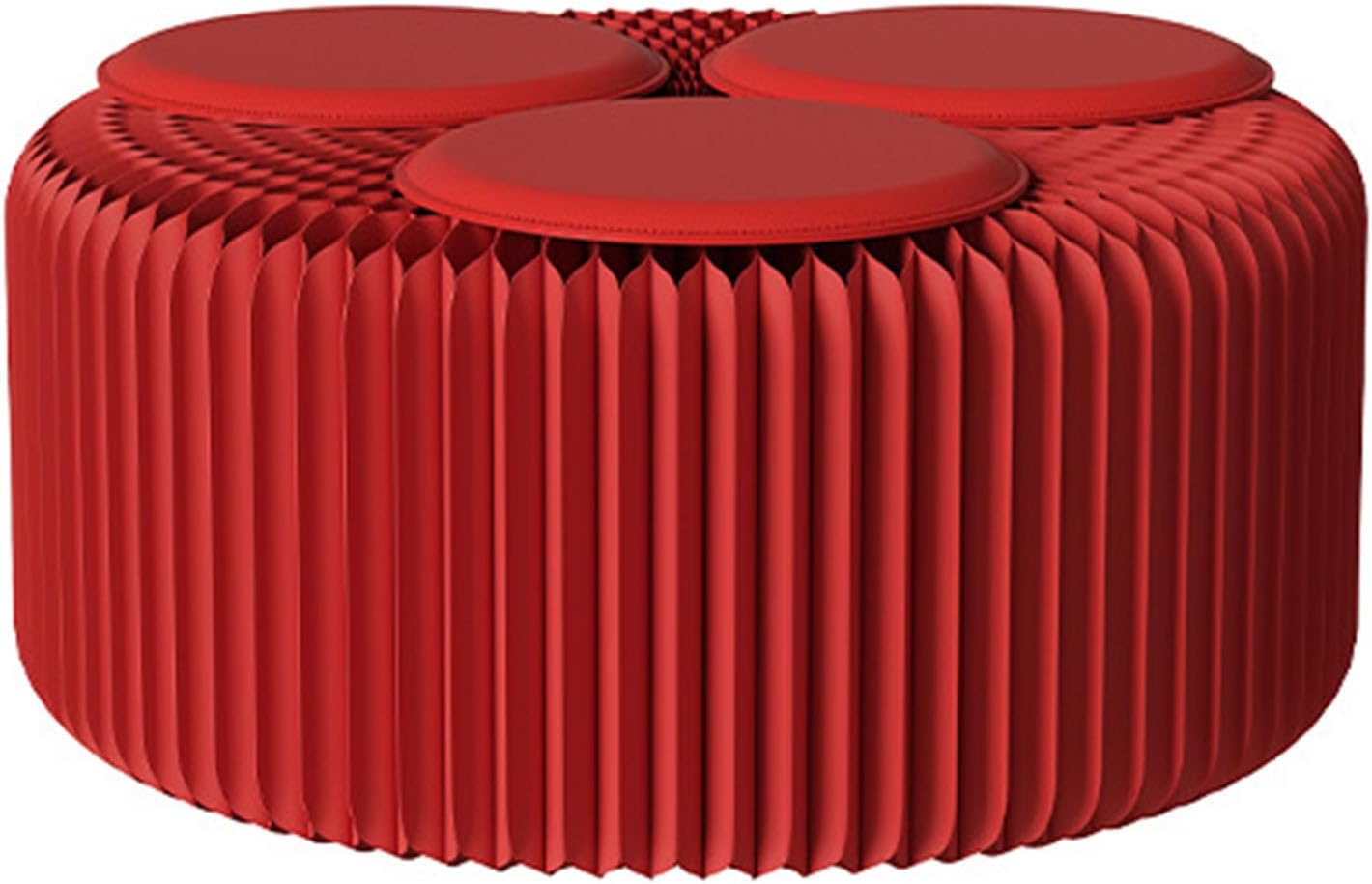 Pop Up Craft Paper Stool - Kraft Paper Material Portable Folding Stool - Honeycomb Design Strong Load-Bearing Capacity - Bench Various Shapes - Fashion Paper Design,Red,H:30CM/12IN/3 Seats