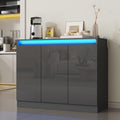 Furnify High Gloss Buffet Cabinet with LED Lights, Modern Sideboard Coffee Bar with 3 Doors & Charging Station, Handless Modern Sideboard Storage Cabinet for Living Room, Entryway, Grey