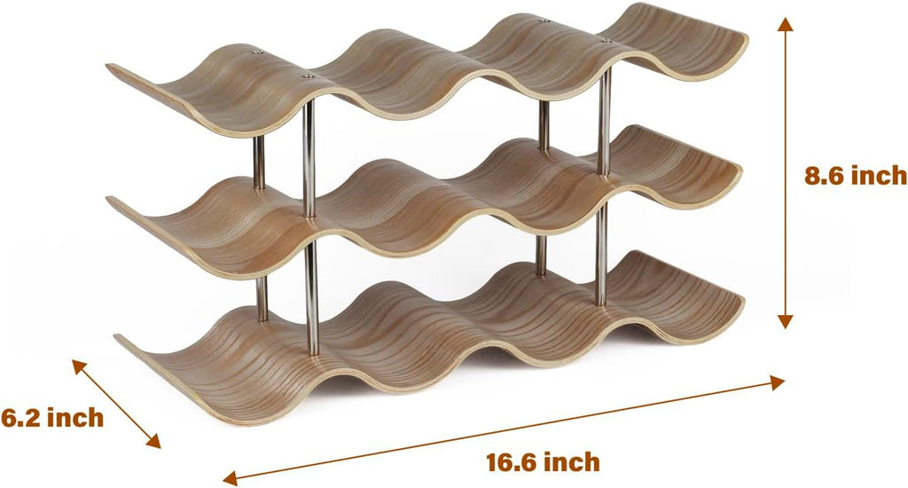 3-Tier Wine Rack Countertop, 12 Bottles Wooden Wine Holder Inserts for Cabinet, Freestanding Wine Shelf Storage Organizer for Bar or Pantry