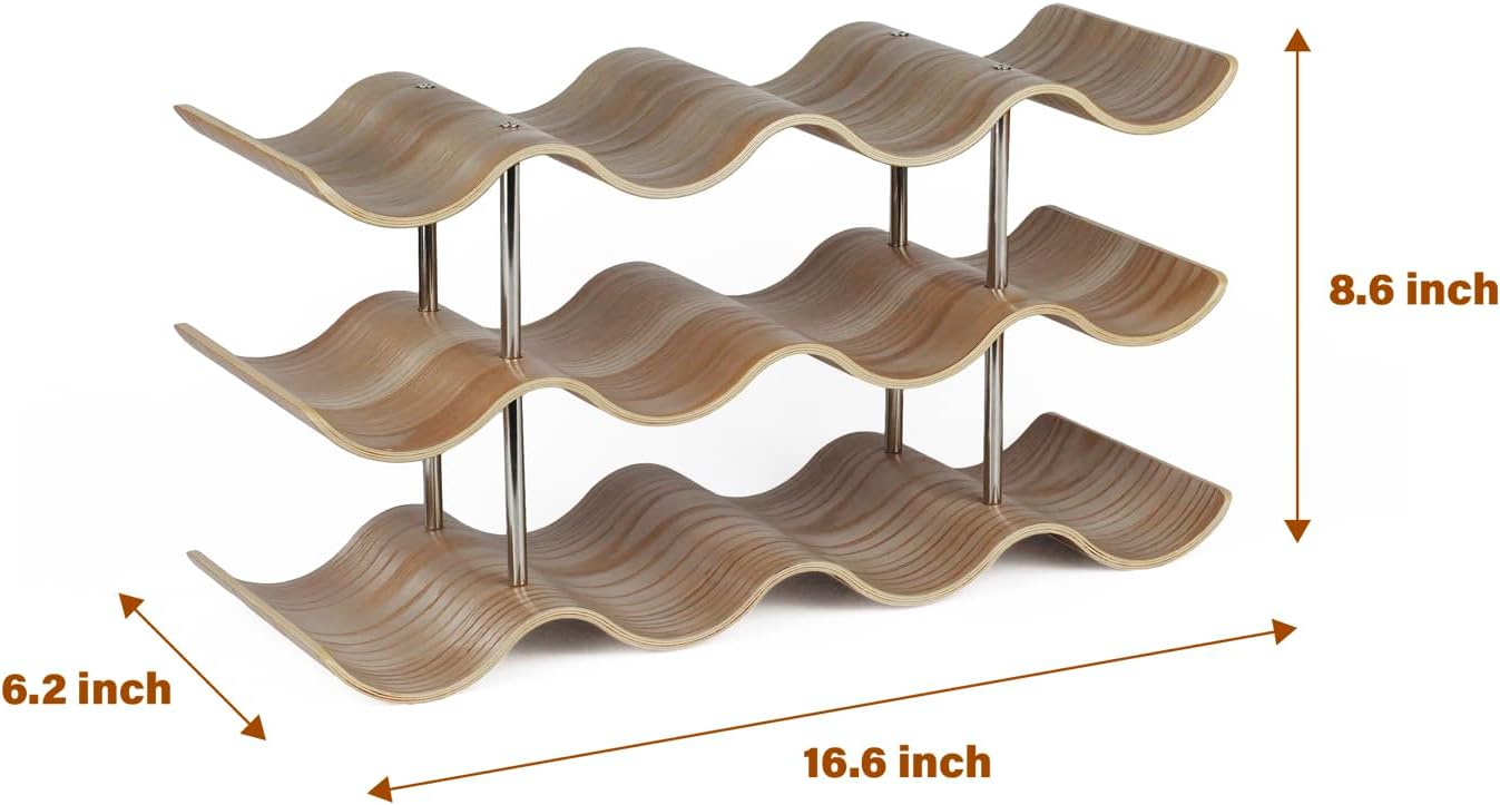 3-Tier Wine Rack Countertop, 12 Bottles Wooden Wine Holder Inserts for Cabinet, Freestanding Wine Shelf Storage Organizer for Bar or Pantry