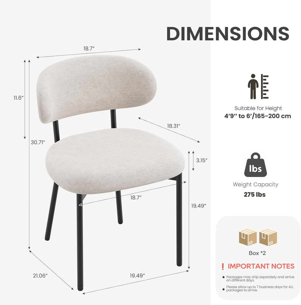 Upholstered Dining Chairs Set of 4, Modern Fabric Kitchen Chairs with Curved Backrest and Cushioned Seat, Sturdy Metal Legs, Modern Dining Chairs for Kitchen Dining Room, Living Room,Beige