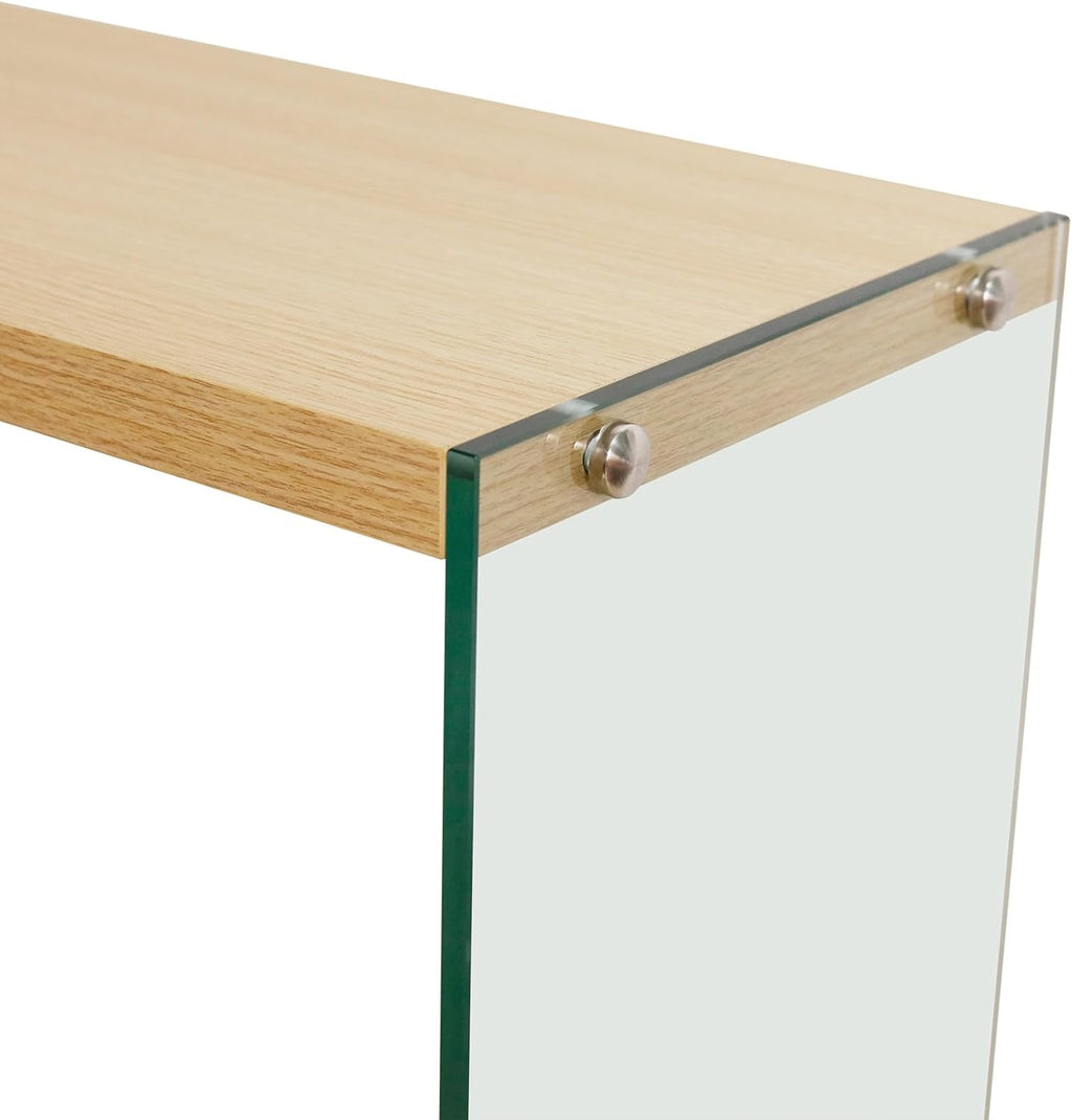 Console Table 2-Tier: 39.4 in Wide Rectangle Wood Shelf Glass Sides | Modern Desk Console Sofa Table Stand for Entryway