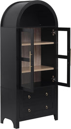 71" Tall Arched Kitchen Pantry Cabinet with 2 Large Drawers, Modern Farmhouse Kitchen Storage Cabinets with Adjustable Shelves, Glass Door, Wood Versatile Cupboard for Kitchens, Dining Room (Black)