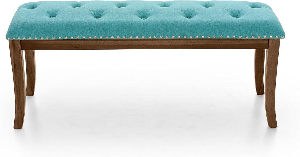 MAISON ARTS 44'' Upholstered Dining Room Bench, Padded Vintage Dining Bench with Solid Wood Legs and Button-Tufted for Kitchen, Living Room, Hallway
