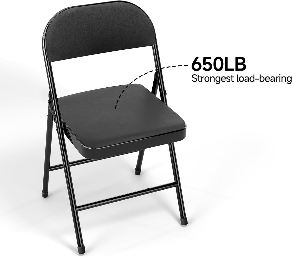 8 Pack Leather Padded Folding Chair, Metal Frame with Pu Leather Seat & Back, 650 LB Capacity Pu Leather Folding Chair with Comfortable Cushion for Events Home Office Black