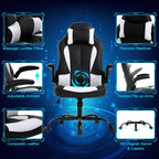 Ergonomic Gaming Office Chair - High Back Executive Computer Chair with Lumbar Support & Flip-Up Arms, PU Leather Adjustable Swivel Chair for Women/Men, Height Adjustable Massage Desk Chair (White)