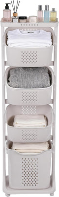 FAHKNS 4-Tier Laundry Sorter Cart with Wheels, Large 95L Capacity Hamper Organizer, Rolling Storage with Removable Mesh Bins for Laundry Use in Home, Dorm, Apartment (17.3"x13.1"x54.7")