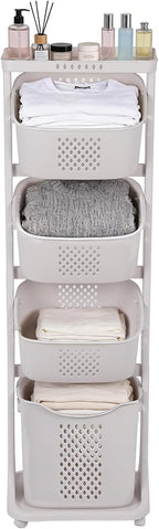 FAHKNS 4-Tier Laundry Sorter Cart with Wheels, Large 95L Capacity Hamper Organizer, Rolling Storage with Removable Mesh Bins for Laundry Use in Home, Dorm, Apartment (17.3"x13.1"x54.7")