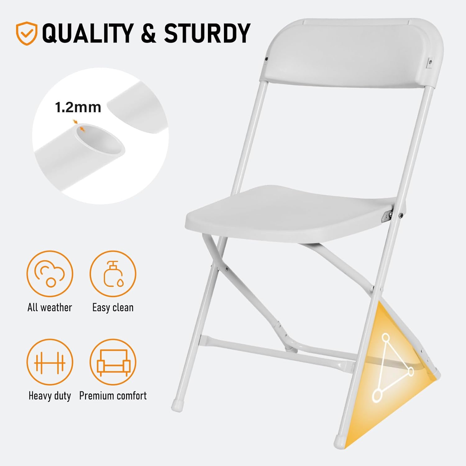 10 Pack White Plastic Folding Chairs, Portable Stackable Commercial Chairs with Steel Frame, 350 lb Capacity Indoor Outdoor Seating for Wedding Party Event Office Dining