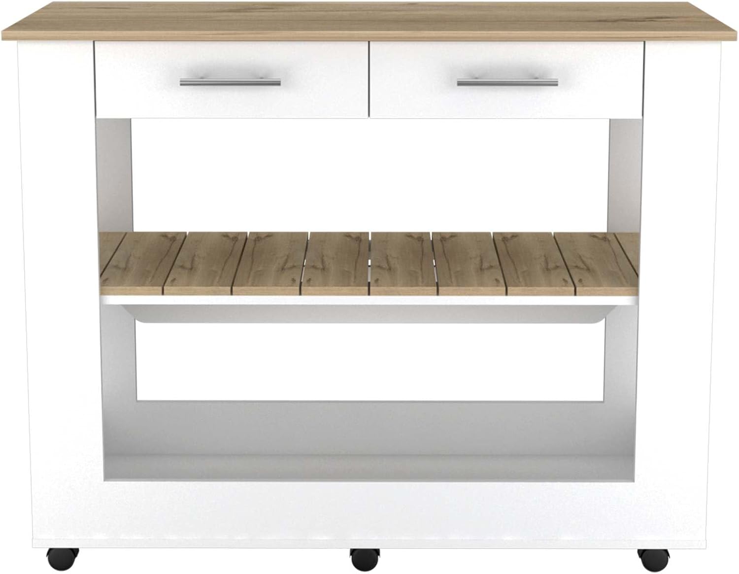 Nadina 4-Door 2-Drawer 2-Piece Kitchen Set, Kitchen Island and Kitchen Pantry White and Light Oak