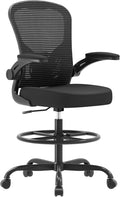 Synorla Ergonomic Drafting Chair, Tall Office Chair with Flip-up Armrests, Breathable Mesh High Desk Chair with Lumbar Support Adjustable Footrest Ring for Standing Desk Black