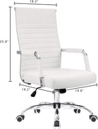 KaiMeng Ribbed Office Desk Mid Back Computer Chair Height Adjustable Conference Executive Task Swivel PU Leather (White)