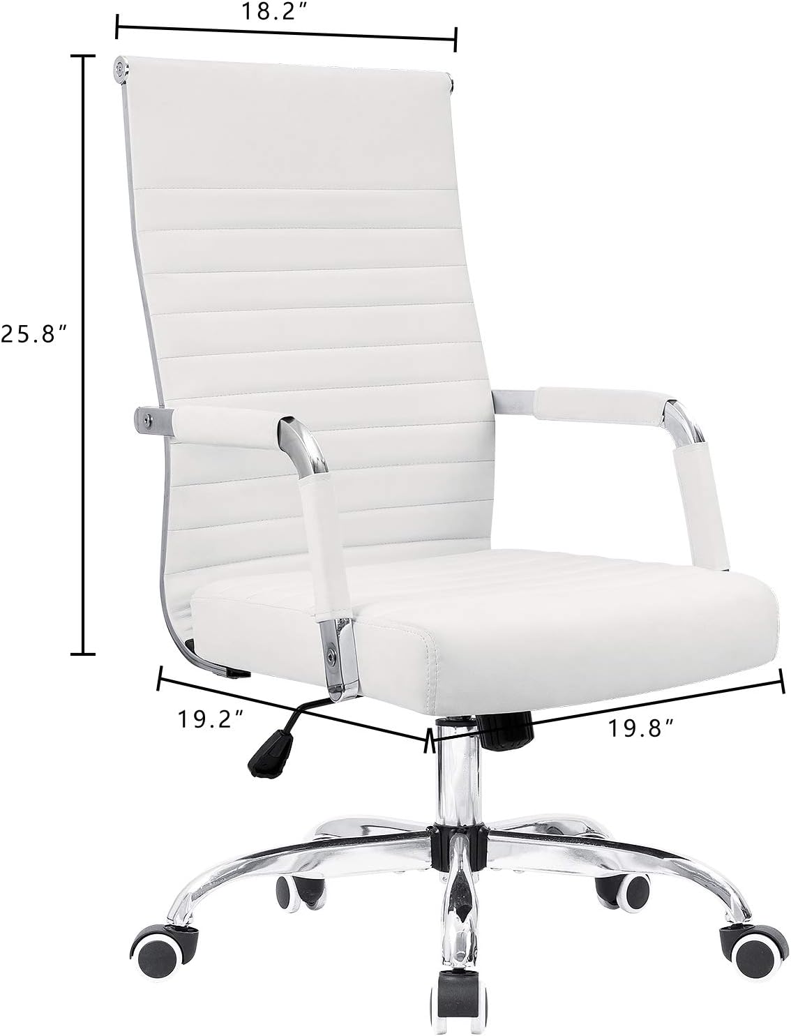 KaiMeng Ribbed Office Desk Mid Back Computer Chair Height Adjustable Conference Executive Task Swivel PU Leather (White)