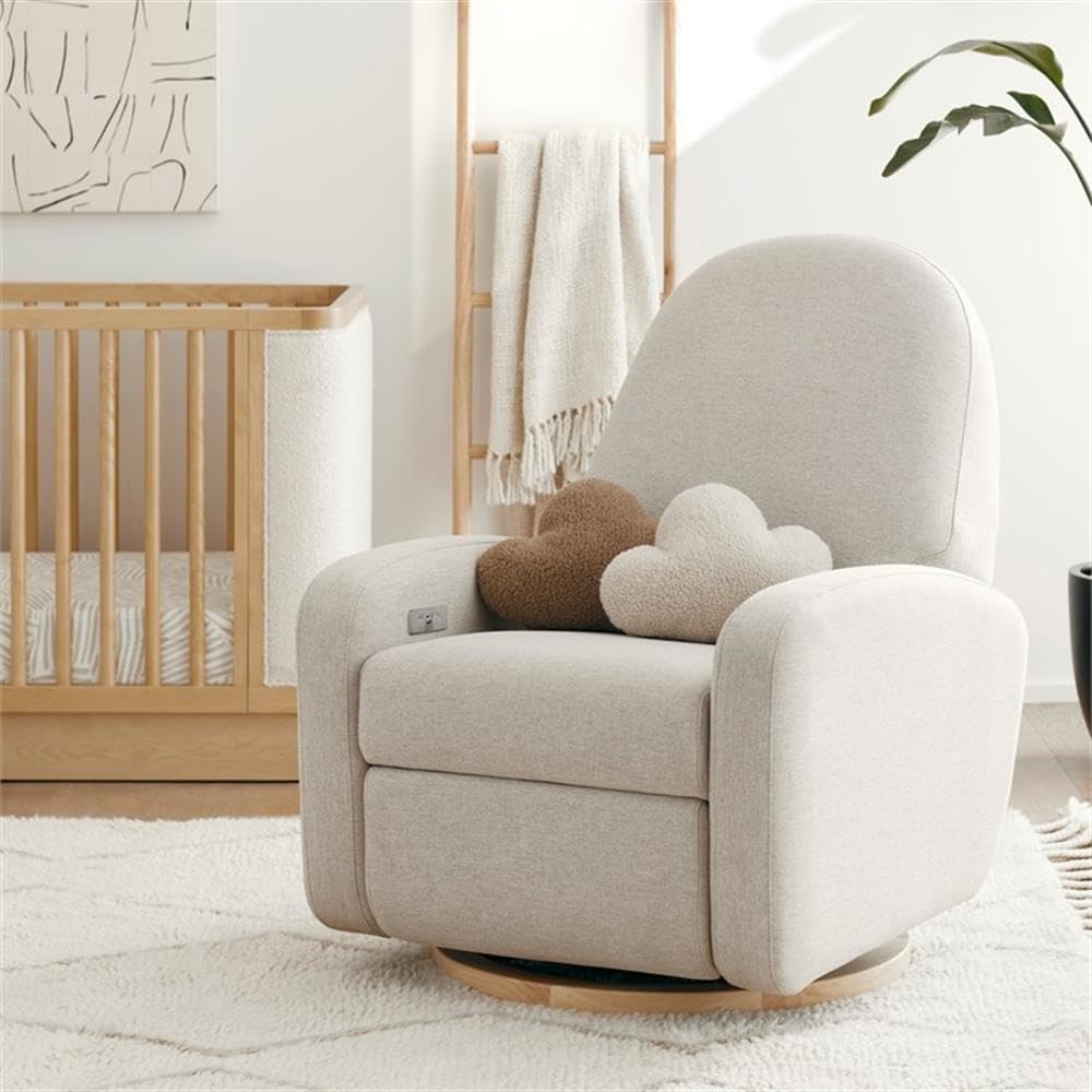 Babyletto Nami Power Recliner Glider Chair, Performance Beach Eco-Weave | GREENGUARD Gold & CertiPUR-US Certified Electronic Nursery Recliner w/ USB Ports - 270° Swivel - Water & Stain Repellent
