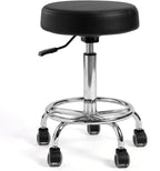 Adjustable Rolling Stool with Wheels & Footrest, 485lb Capacity Drafting Stool Chair, Swivel Salon Spa Tattoo Medical Office Chair, Black