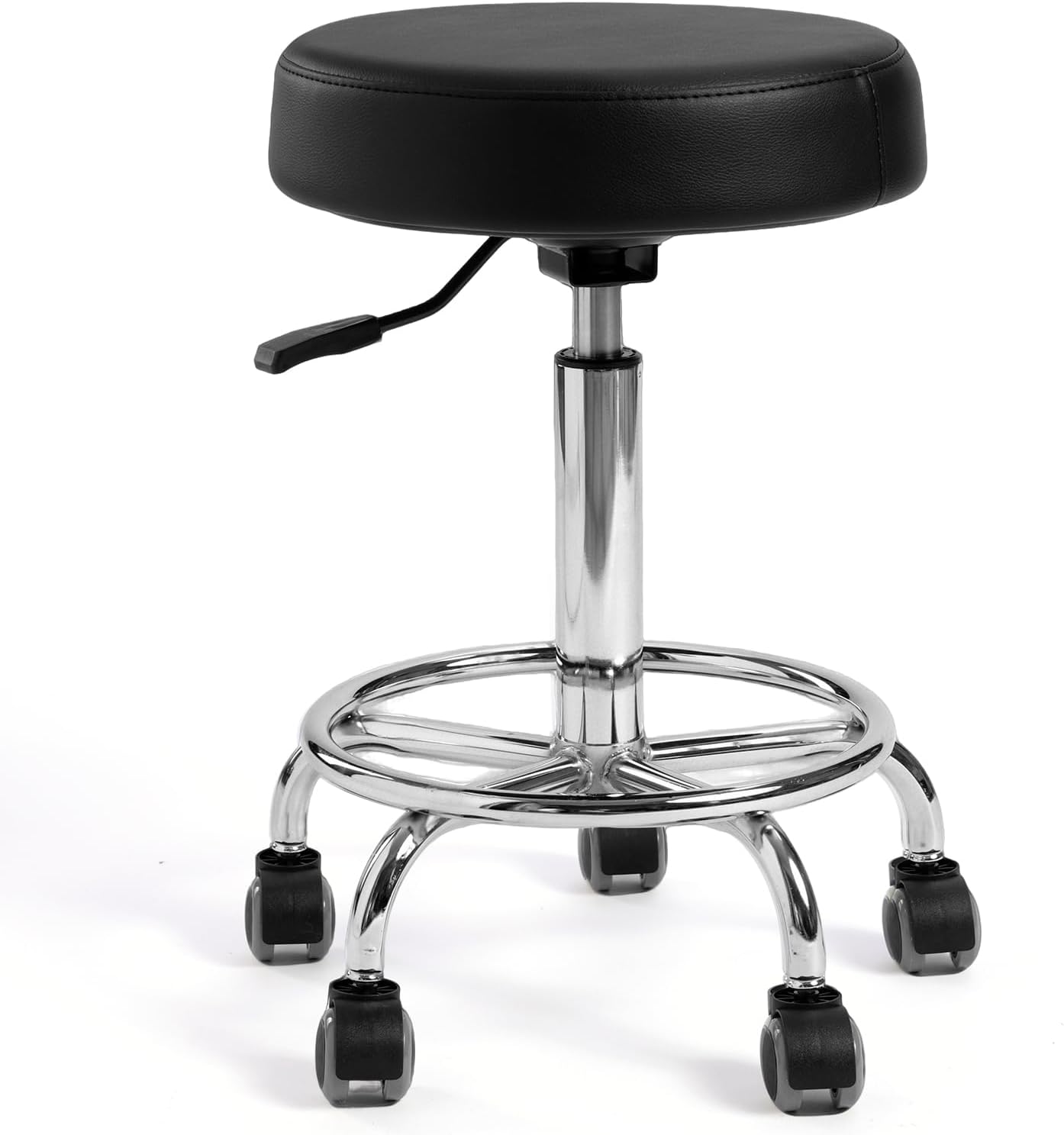 Adjustable Rolling Stool with Wheels & Footrest, 485lb Capacity Drafting Stool Chair, Swivel Salon Spa Tattoo Medical Office Chair, Black