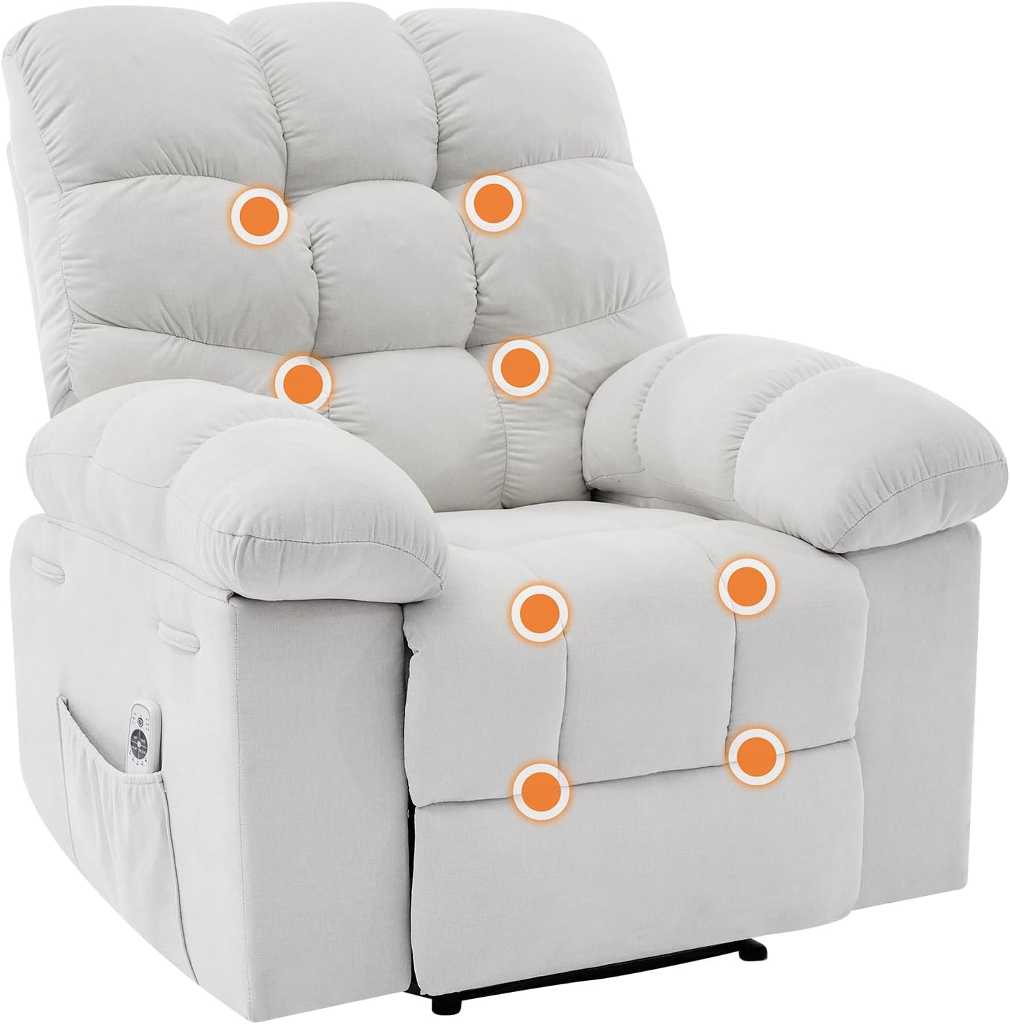 Rocking Recliner Chair with Massage & Heat, Overstuffed Fabric Upholstery, Remote Control, Side Pockets, for Living Room, Bedroom, Nursery, Home Theater, Beige