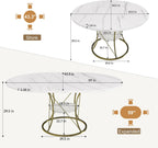 43"-59" Extendable Round Dining Table for 4-6, Modern Kitchen Table with Storage Shelf, Marble Veneer Top & Gold Metal Base Dining Room Table for Apartment