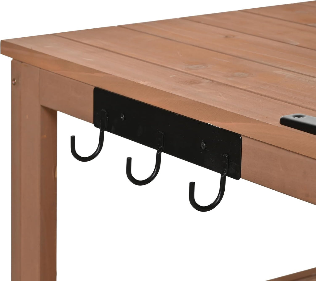 Outdoor Potting Bench Table with Hutch, 50.2" Solid Fir Wood Garden Workstation, Large Countertop, 2 Shelves, 2 Cabinets, for Gardening (Natural6, 50.2")