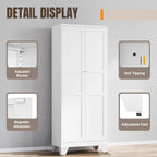 Metal Pantry Cabinet 75" with 2 Doors and 4 Adjustable Shelves, Freestanding Kitchen Cupboard Storage Cabinet for Dining Room, Living Room or Bathroom, White