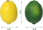 Fake Fruit Artificial Lemons 24 Pcs, Faux Lemon Leaves 12 Pcs Lifelike Fake Lemon Decor for Kitchen Table Cabinet Party Plastic Fruits Photography Prop