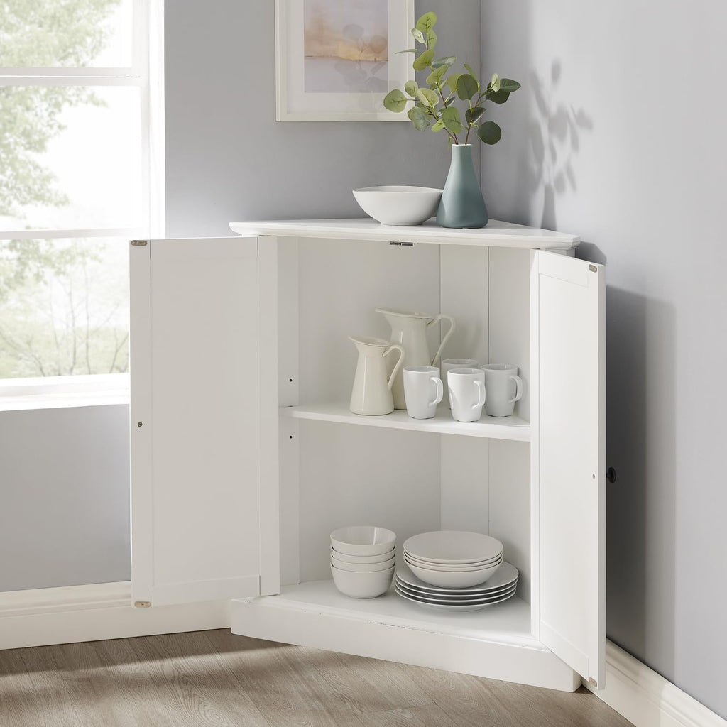 HomeStock Corner Pantry Cabinet - White Kitchen Storage, Stackable, 36" Height