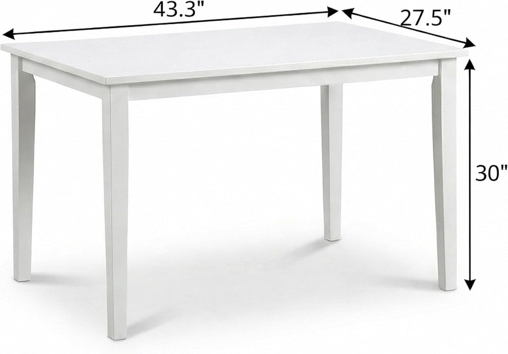 Modern 43.3 Inch Rectangular Dining Table, White Finish Solid Rubberwood