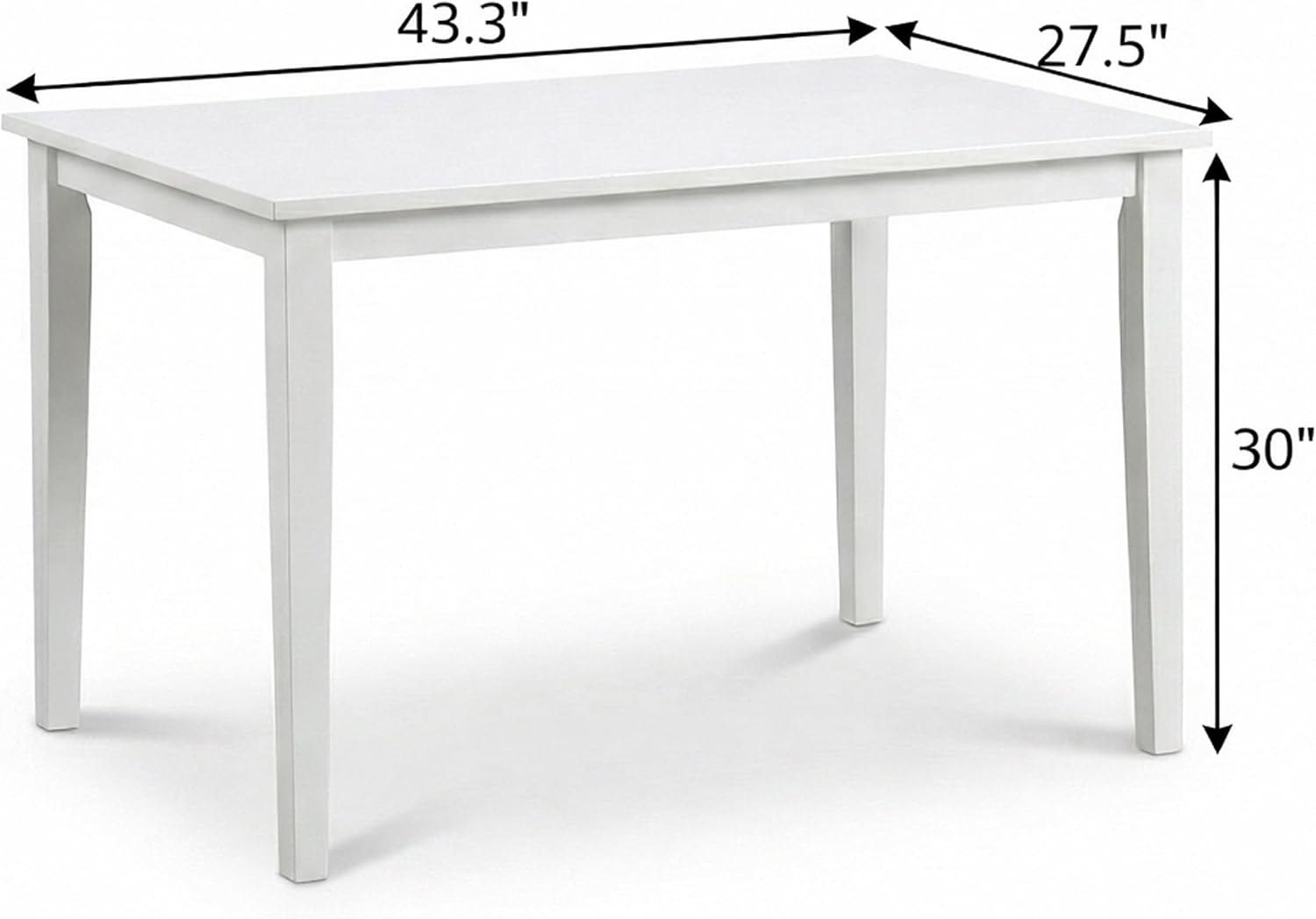 Modern 43.3 Inch Rectangular Dining Table, White Finish Solid Rubberwood