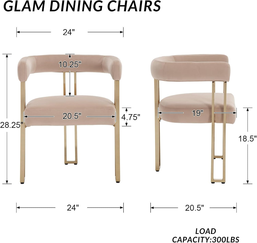 Khaki Velvet Barrel Dining Chairs Set of 2, Modern Upholstered Dining Room Chairs with Gold Metal Legs&Armrest, Boucle Dining Chair Kitchen Chair for Restaurant Banquet