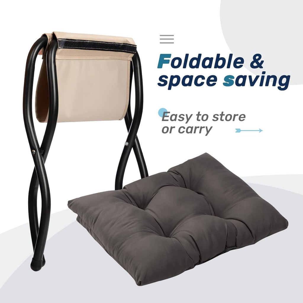 HollyHOME 15"(H) Folding Footrest Stool, Small Foldable Ottoman, Accent Padded Sofa Foot Stool for Chairs and Sofas, Portable Foot Rest Ottoman for Home, Living Room, Bedroom,Dorm,2-Pack,Dark Grey