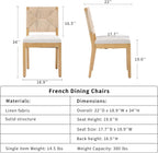 French Country Dining Chairs Set of 8, Beige Farmhouse Wood Dining Room Chairs, Woven Back Linen Upholstered Dining Chair, Solid Wood Legs, Boho Style Kitchen Chairs, Sillas de Comedor