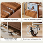 C Shaped End Table Side Table with Wheels C Shape for Couch, Sofa with PU Storage Bag Laptop Recliner Tables for Living Room Bedroom (Brown)