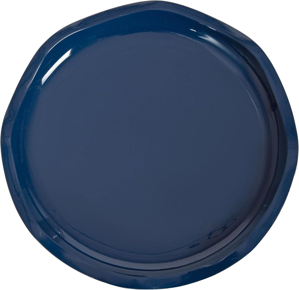 Kate and Laurel Alessia Modern Decorative Round Drink Table, 8 x 8 x 22, Navy Blue, Transitional Glossy Pedestal Plant Stand with Smooth Curvature and Wavy Scalloped Tabletop