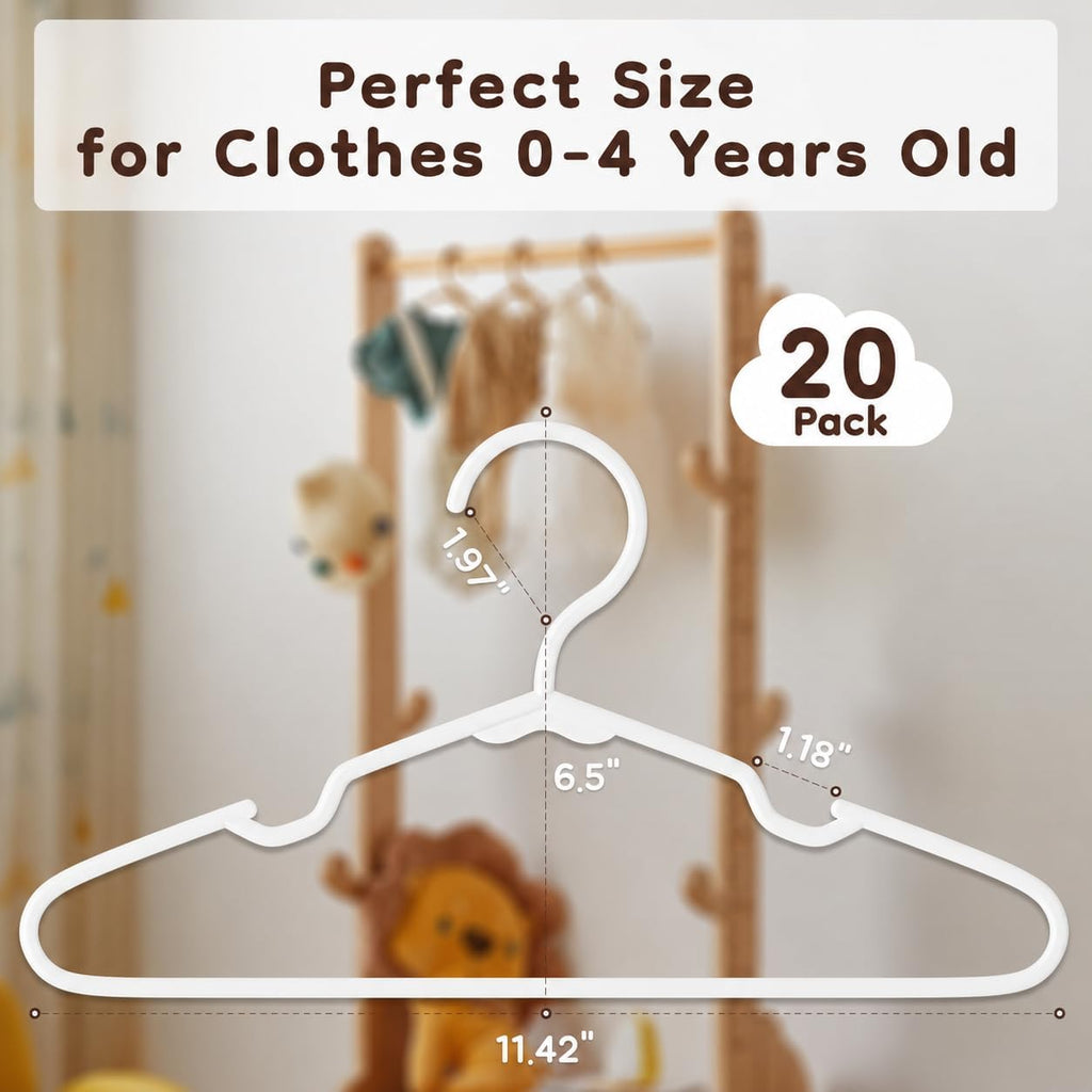 VTRIN Baby Hangers 20 Pack Large Capacity Hard Plastic Kids Hangers Suitable for All Clothes of Infant and Toddler, Such as Short, Shirts and Thick Coats, White