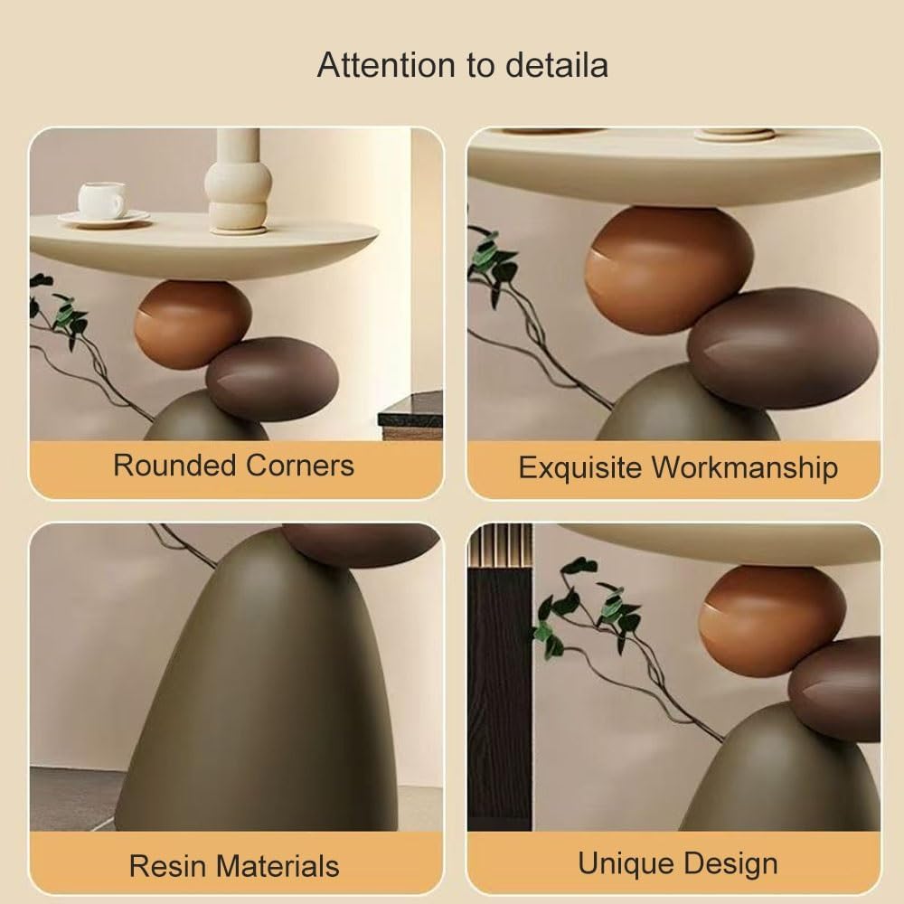Multifunctional Resin Side Table, Distinctive End Table, Good Luck Coffee Table, Sofa Centre Table, Exquisite Furniture for Living Room Decorations(White)
