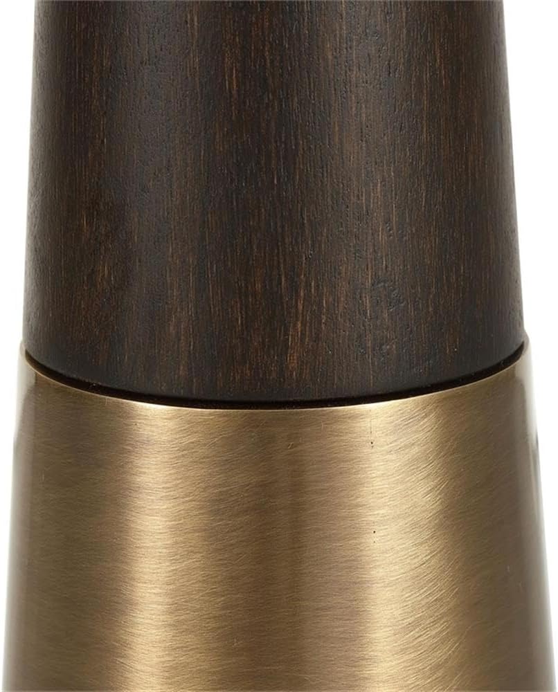 BOWERY HILL Contemporary Glass Accent Table, 22" H x 12" W x 12" D, Brass/Brown Finish, Sleek Black Glass Top, Tapered Wooden Base, Ideal for Living Room or Entryway Decor