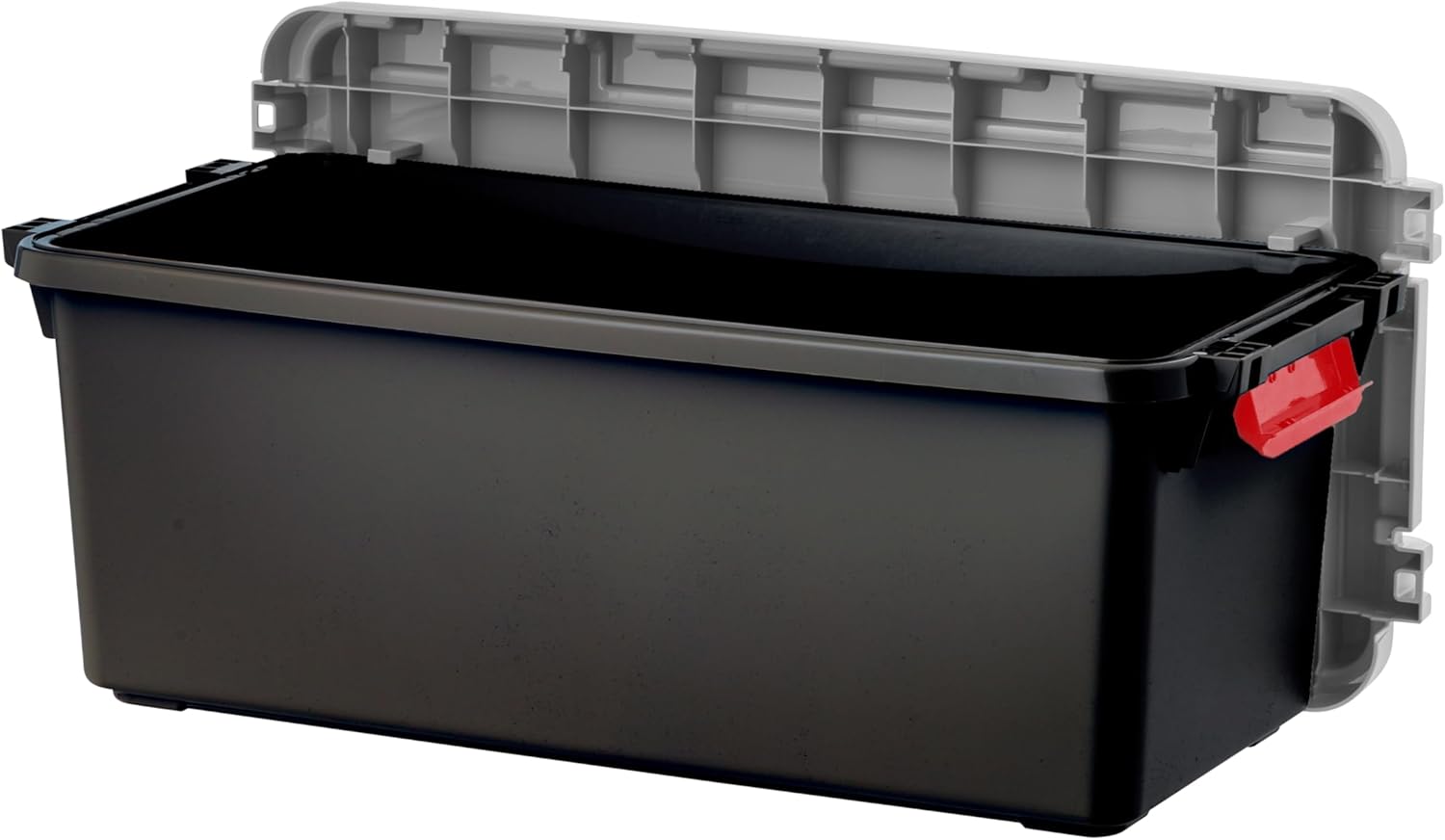 IRIS USA 2 Pack TrailBox, 15 Gallon Lockable Storage Trunk Box, Truck Bed Bin Heavy-Duty Containers Camping Gear, Adventure Chest - Dark Gray/Gray
