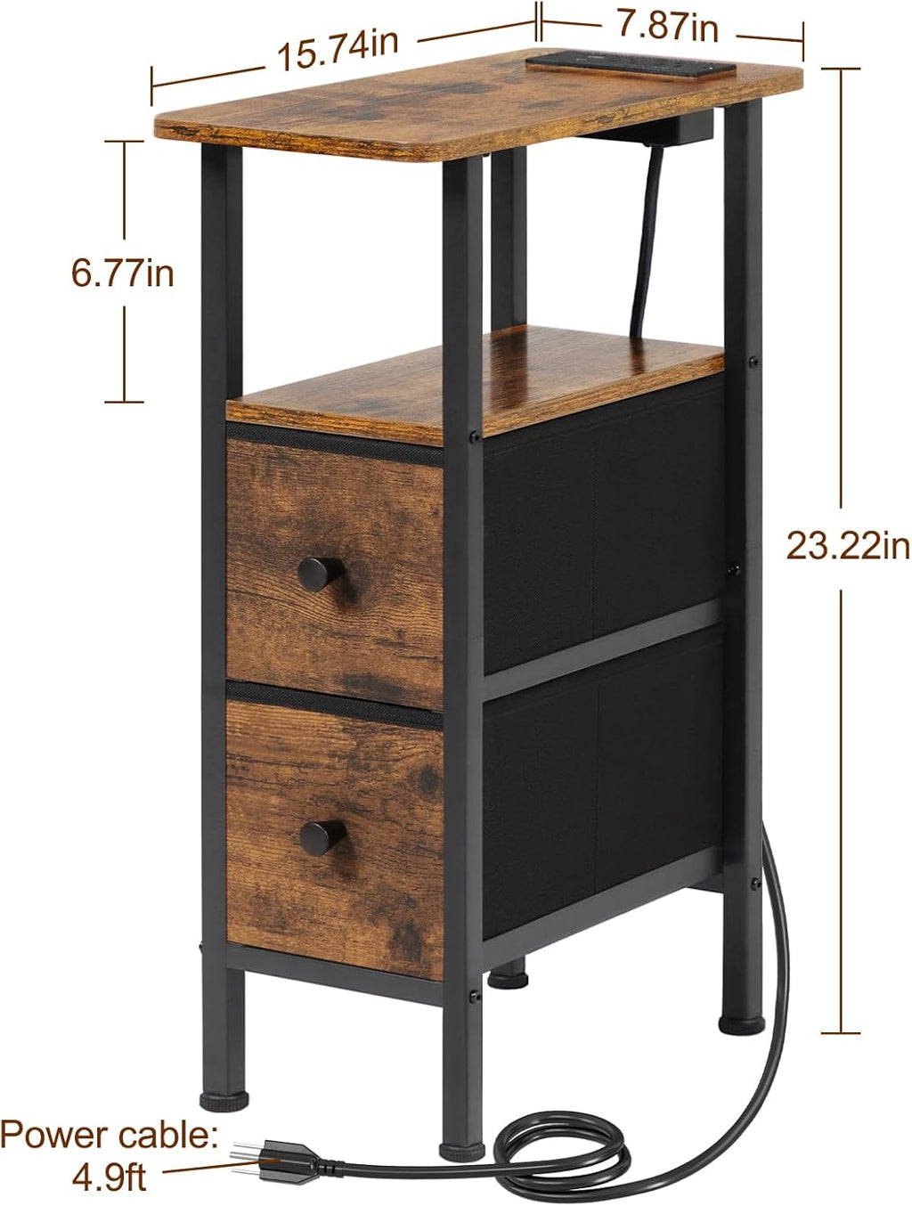 LOAKEKEL Narrow Nightstand with Charging Station