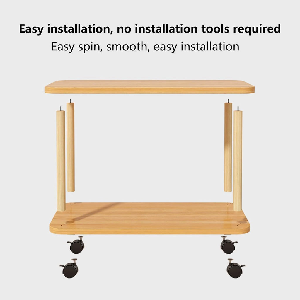 Rolling End Table with Wheels - 2-Tier Wood Side Small Printer Stand with 360° Swivel Casters, Mobile Nightstand & Sofa Table for Living Room, Bedroom, Office