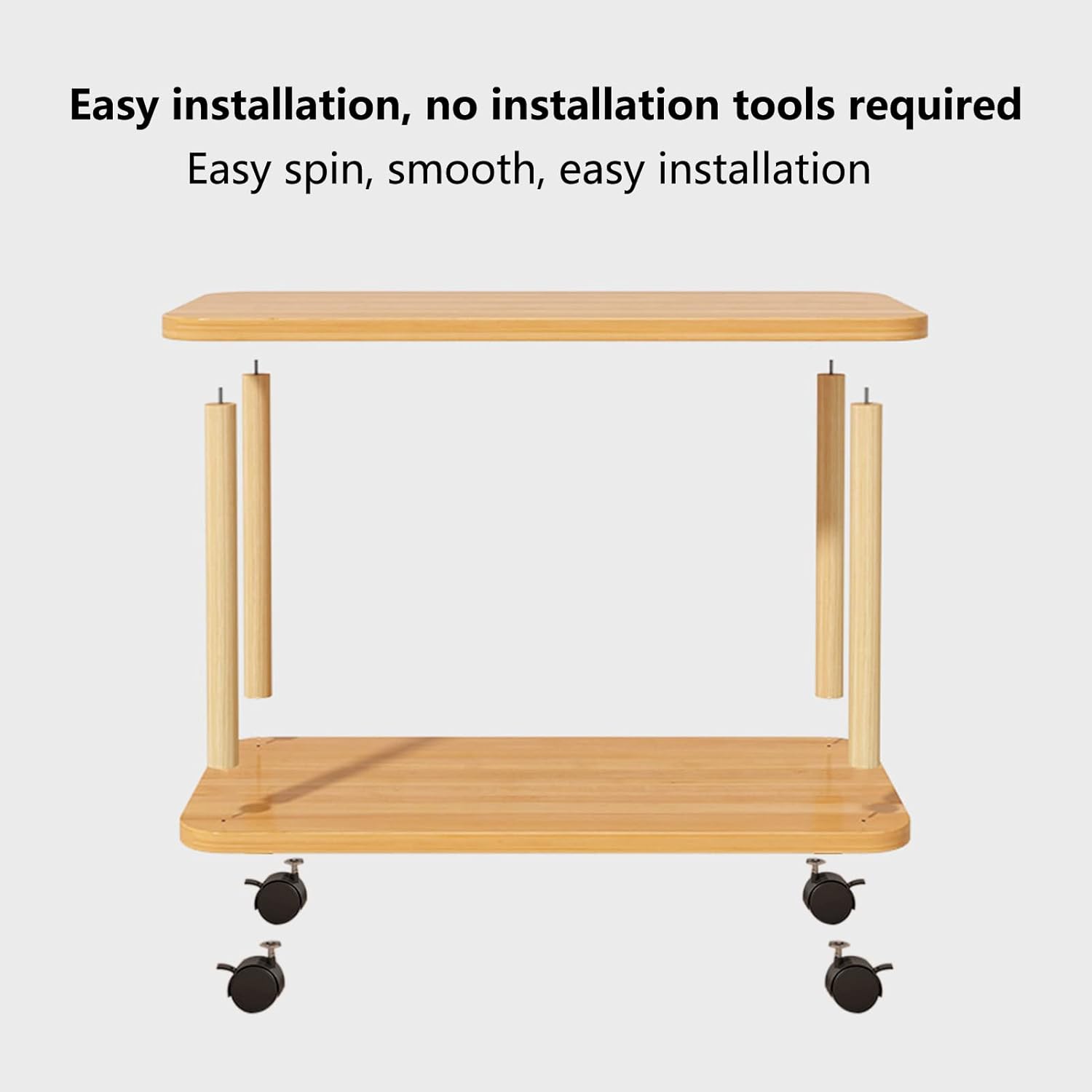 Rolling End Table with Wheels - 2-Tier Wood Side Small Printer Stand with 360° Swivel Casters, Mobile Nightstand & Sofa Table for Living Room, Bedroom, Office